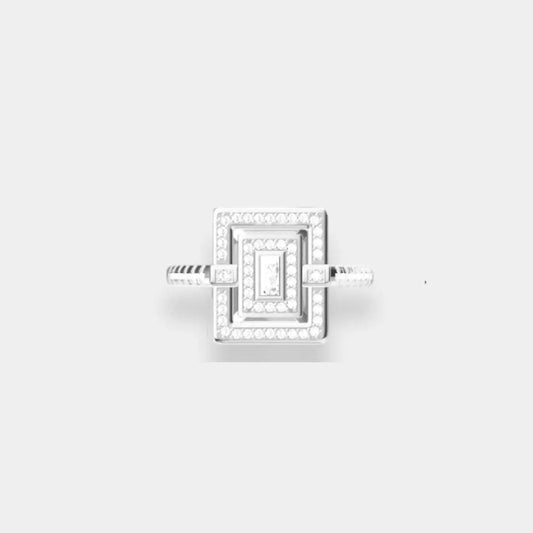 LALLA - Bague en argent 925 recyclé avec un design géométrique serti de pierres d'oxyde de zirconium. Bijou élégant et fait main en édition limitée.